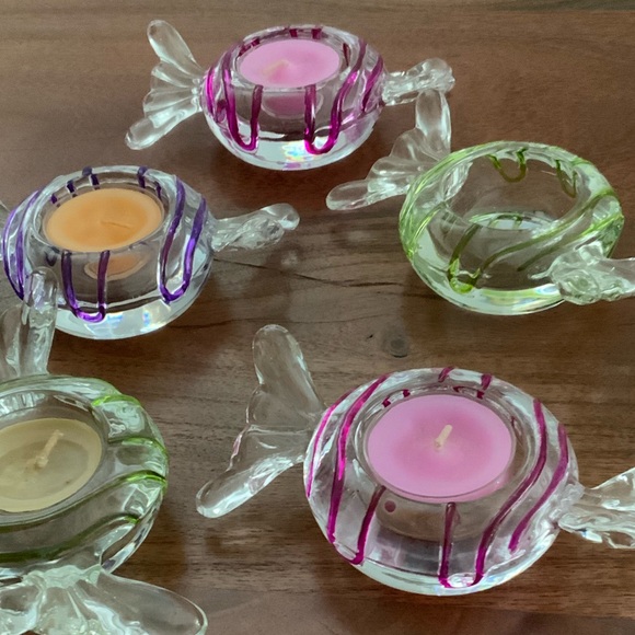 5 Partylite Jollyville Glass Tea Light Candle Holders Wrapped Candy Style/Drizzl - Picture 6 of 6